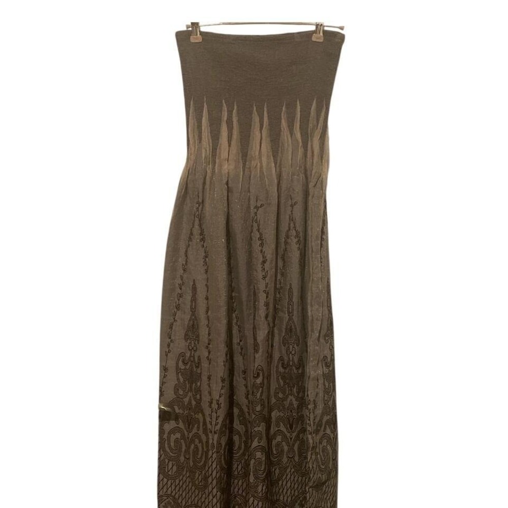 Gray Embellished Strapless Maxi‎ Bohemian Dress